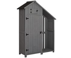 Outsunny Casetta Porta Attrezzi da Giardino in Legno di Abete Impermeabile con Ripiani e Legnaia, Grigia 129x51.5x180cm