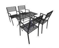 Outsunny Set da Pranzo 4 Sedie e 1 Tavolo per Il Giardino Tavolo Pieghevole Salvaspazio Telaio in Metallo Rinforzato Resistente alle Intemperie Nero