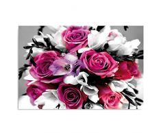 Feeby Frames, Quadro pannelli, Pannello singolo, Quadro su tela, Stampa artistica, Canvas 70x100 cm, MAZZO, FIORI, GLAMOUR, ROSA, BIANCHI, NERO