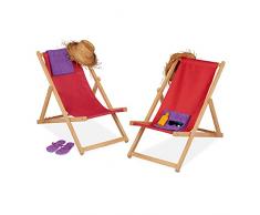 Relaxdays Sdraio in Legno, Sedie Mare Pieghevoli, Lettino Spiaggia e Giardino, HLP: 89 x 58,5 x 90,5 cm, Rosso, Set da 2 pz
