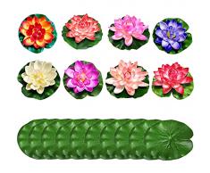 Sonwaha Artificiale Ninfea Galleggiante 8PCS Laghetto da Giardino Piante Artificiali Fior di Loto Foglia di Loto Romantic Impermeabile per Casa Acquario Nozze Adatto per Matrimoni,Acquari(10cm)