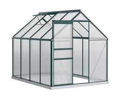 Outsunny Serra da Giardino in Policarbonato 190x253x199cm, con Finestra Apribile e Porta Scorrevole, Struttura in Alluminio, Verde