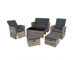 TecTake 801040 Salottino in rattan Bari, Versatile set salottino, Costruzione resistente alle intemperie (naturale)