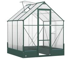 Outsunny Serra da Giardino in Policarbonato e Alluminio, Serra per Orto con Finestre e Vasi, Base Inclusa, 190x190x220cm