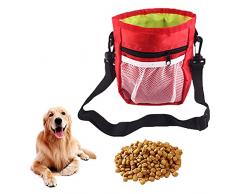 DERU Borsa per Alimenti per Cani, Cane Snack Borsa, Borsa Addestramento Cane, Borsa da Trasporto per Oxford, con Tracolla Regolabile, per Addestramento del Cane/Viaggio AllAperto(Rosso)