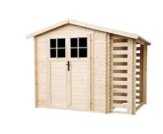 Casetta Giardino - Casetta da Giardino in Legno con Legnaia da Esterno con serratura di alta qualità L206xL272xA218 cm/ 3,53 m2 + 0,97 m2 - Piccola Casetta in Legno, Rimessa Attrezzi TIMBELA M386F