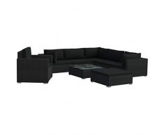 Tidyard Set 8 pz Divani da Giardino in Polyrattan Grigio con Cuscini,Divano Angolare Modulare con Penisola Rattan+Poltrona Rattan+Tavolino Quadrato da Giardino per Esterno,Divani Modulari
