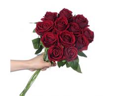 huaao 12 Pezzi Fiori Artificiali Rose di Seta, Singola a Gambo Lungo Rosa Finte, Bouquet da Sposa per Decorazioni Floreali Nozze Ufficio Casa Centrotavola per Feste fai da te Giardino, Borgogna
