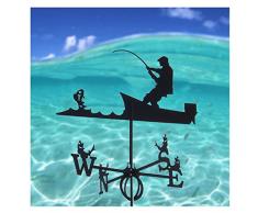 Segnavento Metallo Segnavento da Giardino,Segnavento da Tetto,Banderuola Segnavento,Giardino AllAperto Scena Fattoria Fienile Paletto Decor-Pescatore E Palo