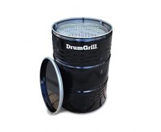 DrumGrill Big Barbecue a Carbone Multifunzione Barile di Petrolio in Acciaio, Griglia BBQ Leggera per Balcone, Picnic, Campeggio, Party sulla Spiaggia, Festa in Giardino. Nero, 57 x 57 x 87cm