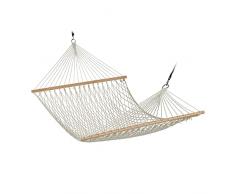 Relaxdays Amaca da Giardino, Sedia Sospesa a Rete, fino a 120 kg, in Cotone e Legno, per Interni ed Esterni, Bianco