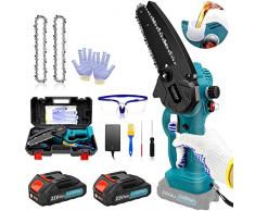 Mini Motosega a Batteria Goldsea 6 Pollice, Motosega a Batteria per Potatura con Oliatore Automatico, 2 Batterie 880W 21V Sega a Batteria per Potatura per la Degli Alberi e il Taglio Della Legna