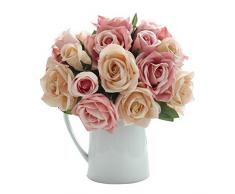 Mazzo di 9 rose artificiali, fiori finti in seta, ideali come bouquet da sposa, per la casa, il giardino e per banchetti di nozze. Pink Champagne