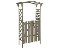 Tidyard Pergolato con Cancello,Pergola da Giardino,Pergola ad Arco per Piante Rampicanti Graticcio,Supporto Per Piante Rampicanti,Decorazione Giardino 116x40x204 cm Legno di Abete Massello Grigio