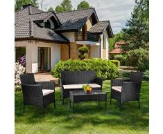 bigzzia Set di Mobili da Giardino, Salottino in Rattan 4 Sedili con Tavolo, 2 Poltrone e Divano 2 Posti, Nero