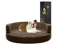 KOPEKS Divano letto ortopedico in memory foam, rotondo, per cani, misura grande, colore: marrone