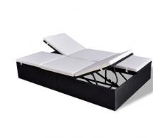 Fesjoy Doppio Sdraio Patio Chaise Lounge Sedie in Rattan Regolabili con Cuscino Sedia a Sdraio Laterale Garden Pool per 2 Persone Mobili da Esterno 194 x 120 x 31 cm Nero