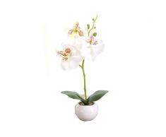 Miguor artificiale farfalla orchidea fiore 3 stelo Swith piccolo vaso in ceramica per la decorazione domestica 颜色 White
