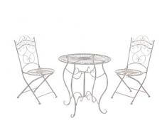 CLP Set da Giardino Indra Tavolo + 2 Sedie - Set Esterno Tavolo e Sedie Pieghevoli in Ferro Stile Vintage – Set Balcone Stile Shabby Tavolo Outdoor Rotondo Bianco Antico