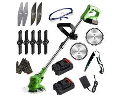 LOFIR Decespugliatore, Tagliabordi con 24V Elettrico Senza Filo con Lame Metalliche e 2 Batteria Tagliaerba Testata Regolabile e Maniglia Telescopica (Verde)