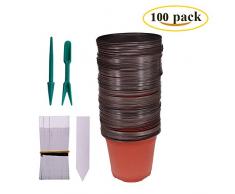 Huvai 100 pz 10,2 cm plastica vasi di piante piantine nursery con 100 pezzi di plastica impermeabile vegetali tag e 2PCS/set trapianto scavare mini Tools