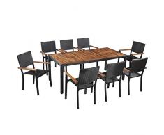 vidaXL Set da Pranzo Esterni 9 pz Sedie Tavolo Set da Giardino Mobili da Pranzo Arredamento da Pranzo per Esterni Rattan e Legno Massello Acacia