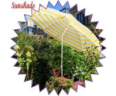 Giardino Balcone Ombrello Parasole Inclinabile,Ombrellone da Spiaggia A Strisce Gialle + Bianche da 1,9 M,Protezione Tenda da Sole,Tondo Ombrellone da Esterno,Protezione Solare UV 50+