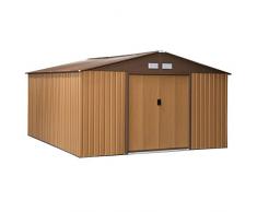 Outsunny Casetta da Giardino con Doppie Porte Scorrevoli, Capanno da Giardino in Acciaio, 340x386x200cm, Giallo