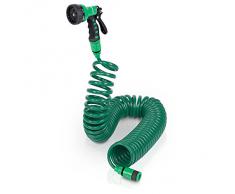 TUBO FLESSIBILE A SPIRALE MOLLA 15 MT CON PISTOLA PER INNAFFIARE GIARDINAGGIO