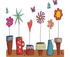 Fiori Vasi Piante Giardino piccole farfalle – Adesivo da parete Casa Decalcomania da parete in vinile rimovibile decorazione per finestre in PVC camera da letto soggiorno Art Picture Murals fai da te Stick impermeabile per