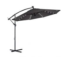 LZQ, ombrellone in alluminio, per balcone, giardino, terrazze, mercati, spiaggia, con manovella e protezione UV 40+ (diametro 3 m con LED, grigio scuro)