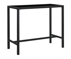 RONGQI Tavolo da Bar Tavolo da Cucina Tavolo da Pranzo Alto Tavolo Bar Tavolo da Bar per Esterni Nero 130x60x110 cm Polyrattan e Vetro