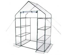 VERDELOOK Serra da giardino a casetta a 8 ripiani + telo PVC, 140x72.5x195 cm