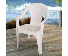 PROGARDEN Set di 6 sedie impilabili da Giardino, da Balcone o da Bar, impilabili, con Effetto Rattan Modello Ischia Colore: Bianco