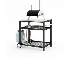 WEASHUME Carrello per barbecue, tavolo per pizza con 2 ruote e 3 ripiani per barbecue, carrello per barbecue, carrello per barbecue, carrello da portata allaperto, trolley da giardino