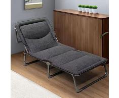 Campeggio Pieghevole Sedia,sedia a sdraio regolabile del lettino da 4 posizioni con cuscino, letto reclinabile portatile allaperto dellinterno per la spiaggia del giardino, larghezza:56CM black