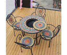 Set Tavolo E Sedie Per Barbecue A Mosaico Per Esterni, Tavolini Da Esterno In Ferro Battuto Da Giardino Cornice Per Tavolo Con Griglia A Carbone Casual, Per Veranda Con Balcone Bistrot,A