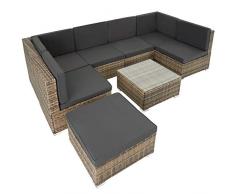 TecTake 800762 Set di Salottino in Rattan, 6 Sedili 1 Sgabello 1 Tavolin con Piano, Resistente alle Intemperie, Viti in Acciaio Inox (Naturale)