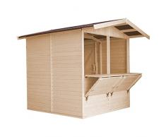 Capanno in Legno, Capanno Espositore in Legno, Chiosco in legno da giardino per bar, 253x263 cm/4 m2 Stand di vendita con bancone, Multifunzione cabina da giardino TIMBELA M149