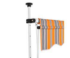Festnight Tenda da Sole Retrattile Avvolgibile Manuale con Pali di Supporto 150cm/250cm/300cm/350 cm/400cm a Strisce Blu e Bianco/Blu e Giallo in Tessutto da Giardino/Piscina/Patio/Balcone da Esterni (150 cm, Blu e Giallo)