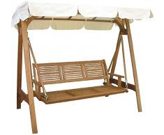 Dondolo da esterno 3 posti in legno con tettuccio beige