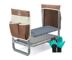 DEERFAMY Sgabello da giardino largo 25,9 cm, inginocchiatoio da giardino e tappo di carico per sedile, 158,8 kg, resistente sgabello da giardinaggio con cuscinetto extra per inginocchiare, 2 tasche
