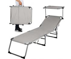 BAKAJI Lettino Prendisole con Tettuccio Parasole Sdraio Pieghevole Salvaspazio, Schienale Regolabile, Struttura in Metallo e Tessuto in Polyestere per Mare Spiaggia Piscina Relax (Grigio)
