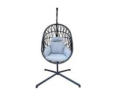 Rebecca Mobili Poltrona Pensile Sospesa, Sedia A Dondolo Da Esterno, Polyrattan Acciaio, Grigio Scuro, Con Cuscini, Autoportante - Misure HxLxP: 200 x 128 x 128 cm - Art. RE6825