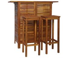 Festnight Set 3 pz Tavolo e Sedie da Bar in Legno Massello di Acacia,Set da Bar Alto in Legno,Set Tavolo e Sedie da Bar in Legno,Set da Bar da Giardino Esterno in Legno Massello