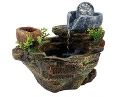 XiangXin Fontana da Tavolo con luci LED, Fontana a Cascata da Meditazione Fontana di Resina per Giardino roccioso Piante Fai-da-Te Micro Paesaggio Piante grasse in Vaso Decorazione per uf