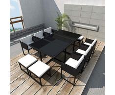 Tidyard Set Tavolo e Sedie per Esterni, Mobili da Giardino 27 pz in Polirattan Leggero Nero