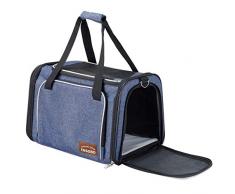 Trasportino per Cani e Gatti, ENSOBO Materiale Denim Resistente ai Graffi Trasportino Gatto Pieghevole, Trasportino Morbido e Traspirante Cane, Borsa Trasportino per Viaggio Sull Aereo con Tracolla