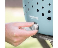 Barbecue a carbone di legna senza emissione di fumo Hugo di Grillsome! con ventilazione attiva Barbecue portatile da tavolo o balcone in acciaio inox antracite con sistema di accensione rapida, ventola e custodia inclusa