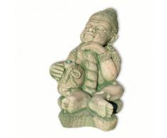 Statua Guardia seduto, rosso/verde, fontana, giochi di acqua, decorazione di giardino in gres ricostituito importato dalla Tailandia (10233)